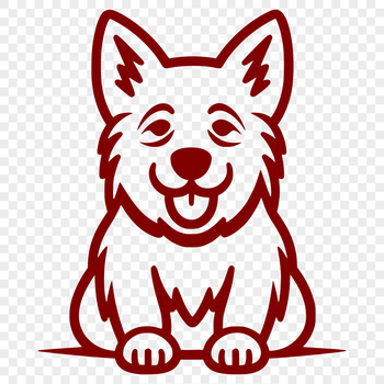 A simple line drawing of a full-body German shepherd in a sitting position.