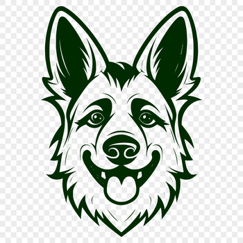 A portrait illustration of a German Shepherd dog's head with detailed lines and textures.