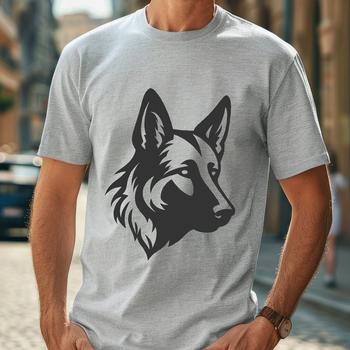 A illustration of a German shepherd dog's head with detailed features.