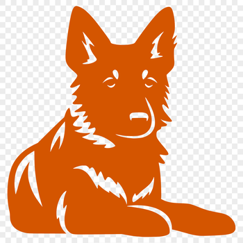 A full-body illustration of a German Shepherd dog in a relaxed pose.