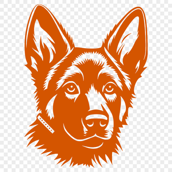 A detailed illustration of a German shepherd's head with distinctive facial features and fur texture.
