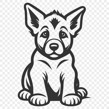 A detailed illustration of a German Shepherd sitting with its front legs folded under its body.