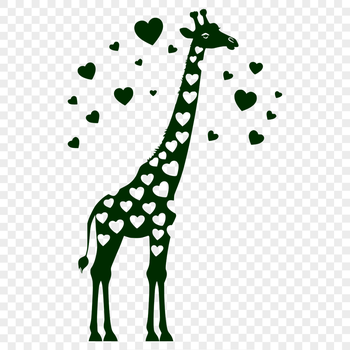 A digital illustration of a smiling giraffe with love hearts, ideal for personal or commercial projects.