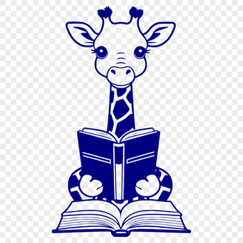 A tall, spotted savanna animal with long neck and legs standing next to a book.