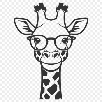 Illustration of a giraffe wearing glasses in a cartoon style.