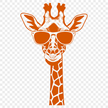 A giraffe standing in a savannah landscape wearing trendy sunglasses.