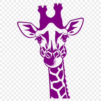 A stylized illustration of a giraffe in a savannah environment.