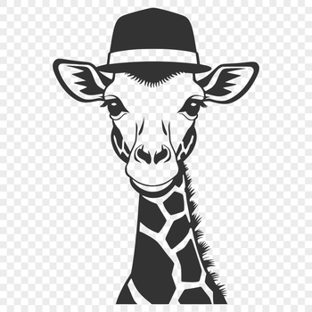 An illustration of a giraffe, a common safari animal, featuring a unique headpiece on its forehead.