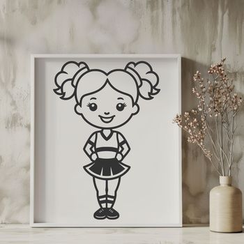 Illustrative SVG design of a young female cheerleader in motion, ideal for sports-themed projects and vector art.