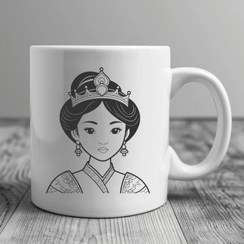 A young female character in a royal dress and crown, suitable for clip art designs.
