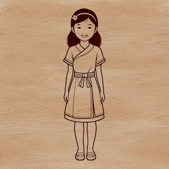 A simple line drawing of a young female figure in profile.