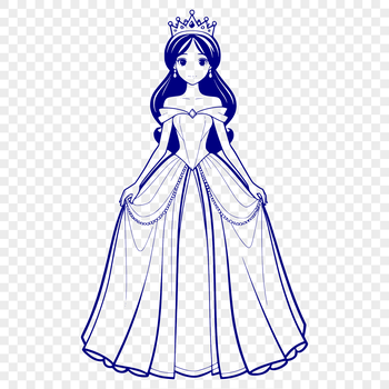 An SVG illustration of a little girl in a regal gown, suitable for digital design projects.