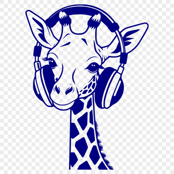 A realistic illustration of a giraffe standing on a grassy plain.