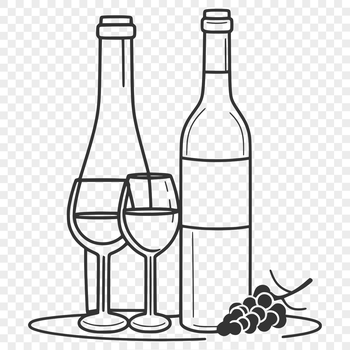 Illustrated wine bottle in a glass, vector graphic design.