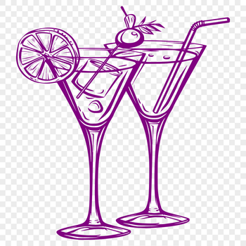 A clear illustration of a cocktail glass filled with a colorful drink, suitable for digital printing and cutting.