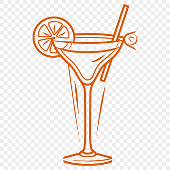 Illustrated cocktail in a glass, vector design element for crafting and DIY projects.