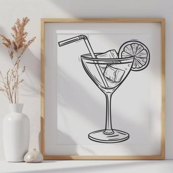 A detailed illustration of a cocktail in a glass, suitable for vector graphic design and cutting machine use.