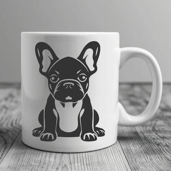 A full-body illustration of a friendly French Bulldog sitting on its haunches, suitable for use in digital design.