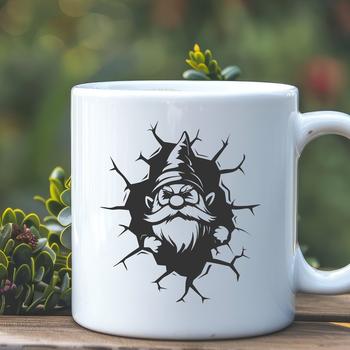 A mythical creature with the head of a dwarf, smashing through a wall.