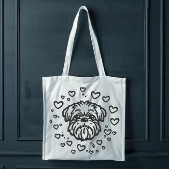 A vector illustration of a cute Shih Tzu dog's head with heart patterns.