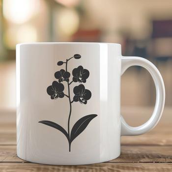 Close-up illustration of a stylized orchid flower with delicate petals and stem.