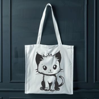 A cartoon-style illustration of a full-body kitten sitting on the ground.