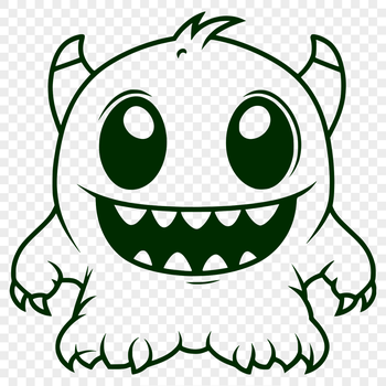 A friendly cartoon monster character with a big smile and colorful fur.