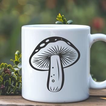 An outline design of a single mushroom in a simple, bold style.