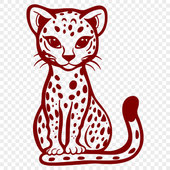 A full-body illustration of a large ocelot sitting on its haunches, rendered in vector art.