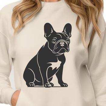 A sitting French Bulldog dog breed viewed from full body.