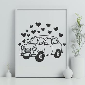 A stylized car design with love hearts incorporated into the vehicle's body.