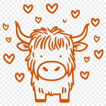 A standing Highland cow with full body illustration, suitable for vector art projects.