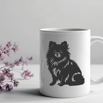 An outline vector graphic of a pomeranian in a sitting position.
