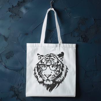 A realistic illustration of a tiger's head with glasses, suitable for vector design projects.