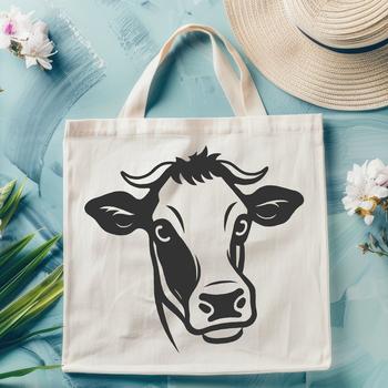A realistic illustration of a cow's head with a simple background.