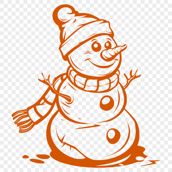 A cheerful snowman standing in a winter wonderland scene, made up of stacked snow blocks.