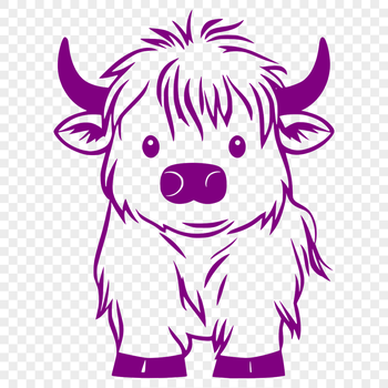A digital vector representation of a Highland Cow in a standing pose, suitable for use in various design contexts.