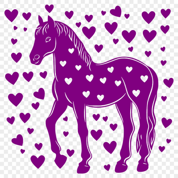 A full-body horse design with love hearts incorporated into the artwork.