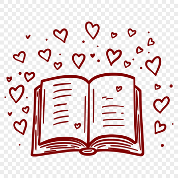 A colorful book illustration featuring love hearts on the cover, suitable for educational or creative projects.