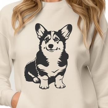 A detailed illustration of a sitting corgi dog from the front, suitable for vector art and commercial or personal use.
