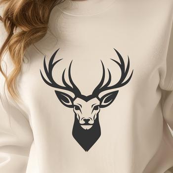 A detailed illustration of a deer's head with intricate features and textures.