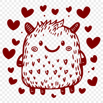 A cartoon monster with heart symbols surrounding it, suitable for Halloween decorations.