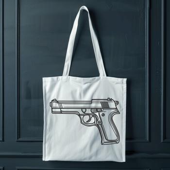 A detailed illustration of a pistol with various features.
