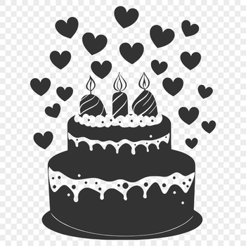 A colorful birthday cake design featuring love hearts in the frosting, suitable for use in various creative projects.