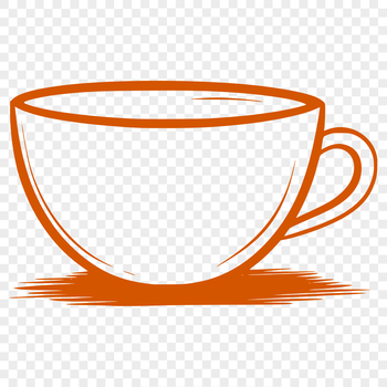 A simple vector illustration of a coffee cup with a rounded body and handle.