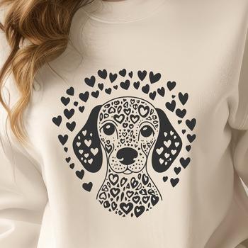 A sleek Weimaraner dog breed illustration with heart motifs.