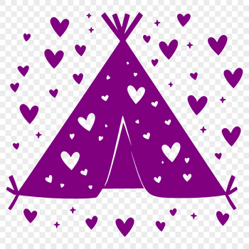 A simple tent design with love hearts integrated into the fabric, suitable for outdoor camping activities.