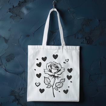 A stylized illustration of a rose with intertwined love hearts, suitable for gardening or tattoo design.