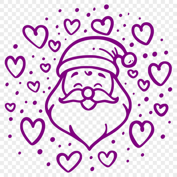 Illustrated Santa Claus design with love hearts on his head, suitable for Christmas graphics and vector art.