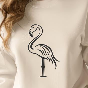 A simple line drawing of a full-body flamingo bird in a naturalistic pose.